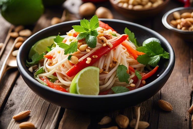 cucina thai som tam insalata papaya hen