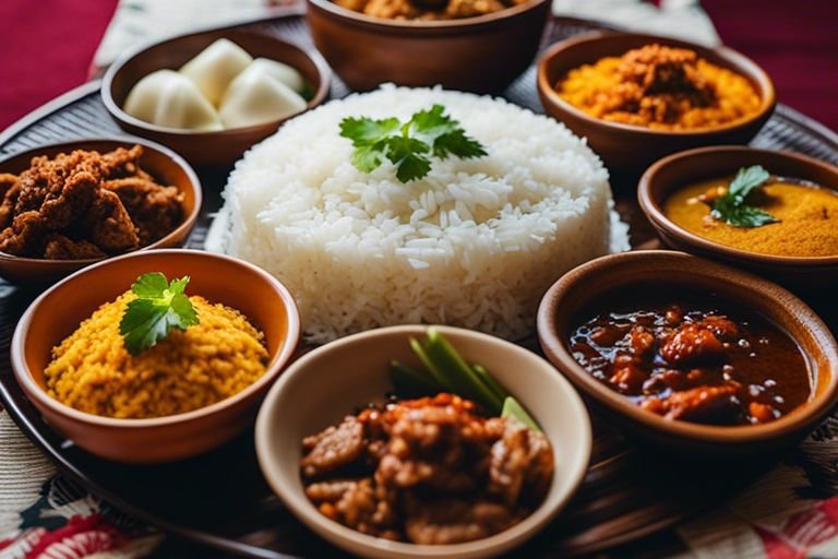 gustoso riso indonesiano con varieta di piatti ueo